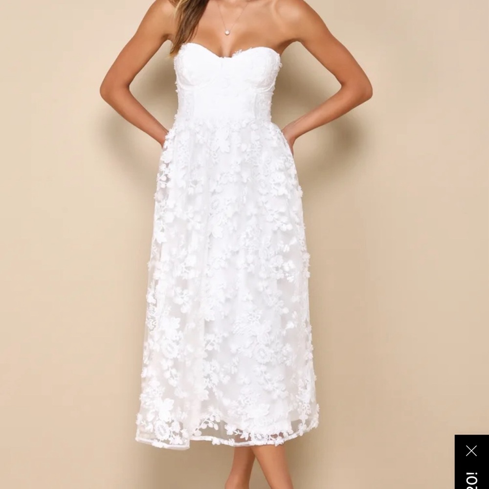 Lulus Quite Perfect Embroidered Strapless Midi Dress